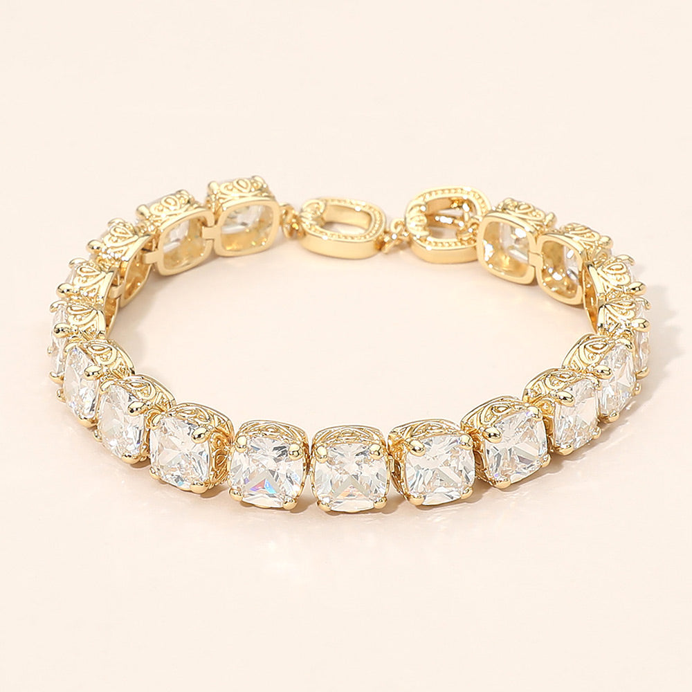 Square CZ Link Tennis Toggle Bracelet