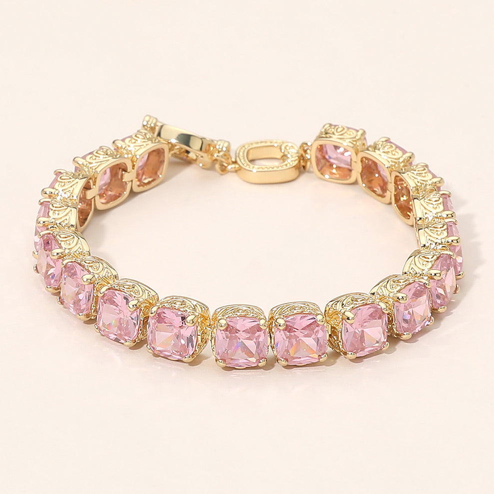 Square CZ Link Tennis Toggle Bracelet