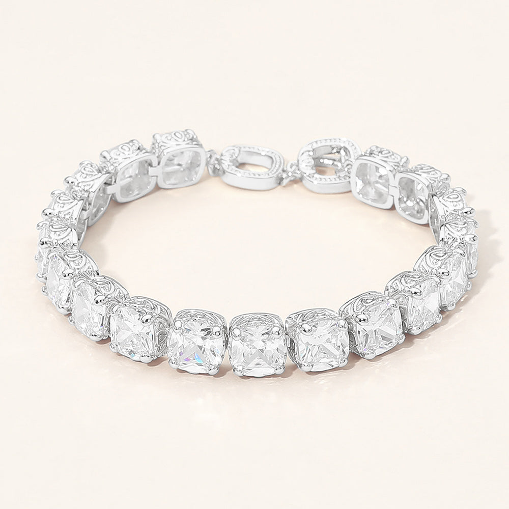 Square CZ Link Tennis Toggle Bracelet