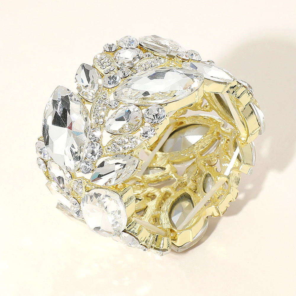 Marquise Stone Cluster Embellished Stretch Bracelet