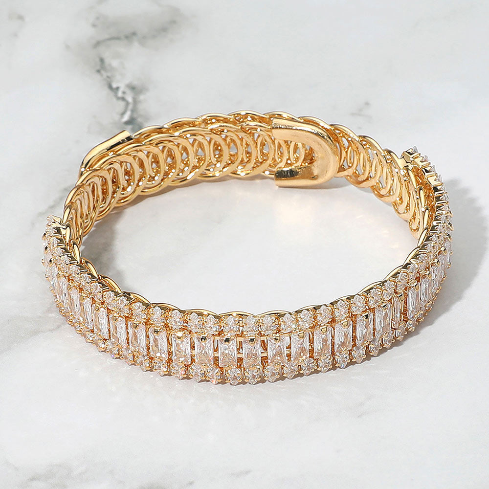Marquise Emerald Cut CZ Stone Link Adjustable Evening Bracelet