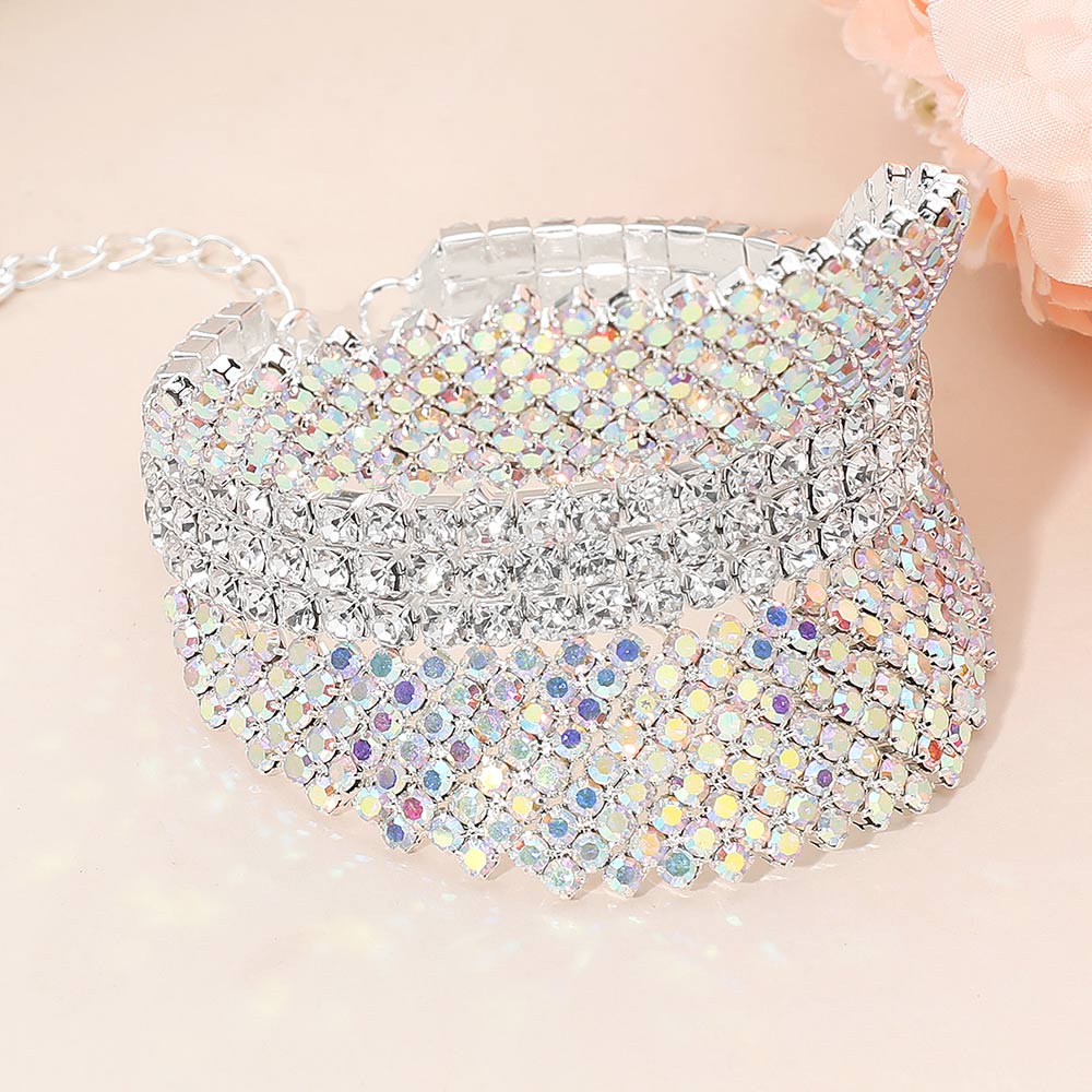Layered Rhinestone Embellished Evening Bracelet