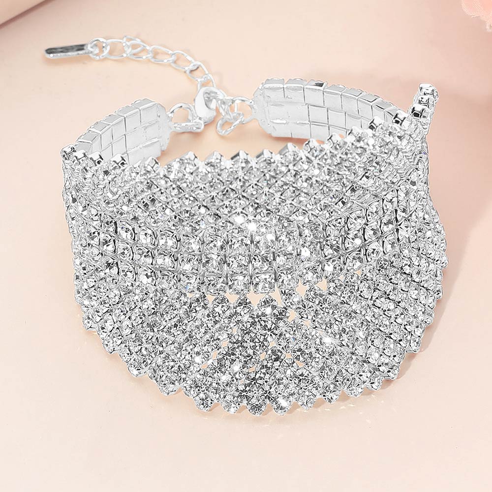 Layered Rhinestone Embellished Evening Bracelet