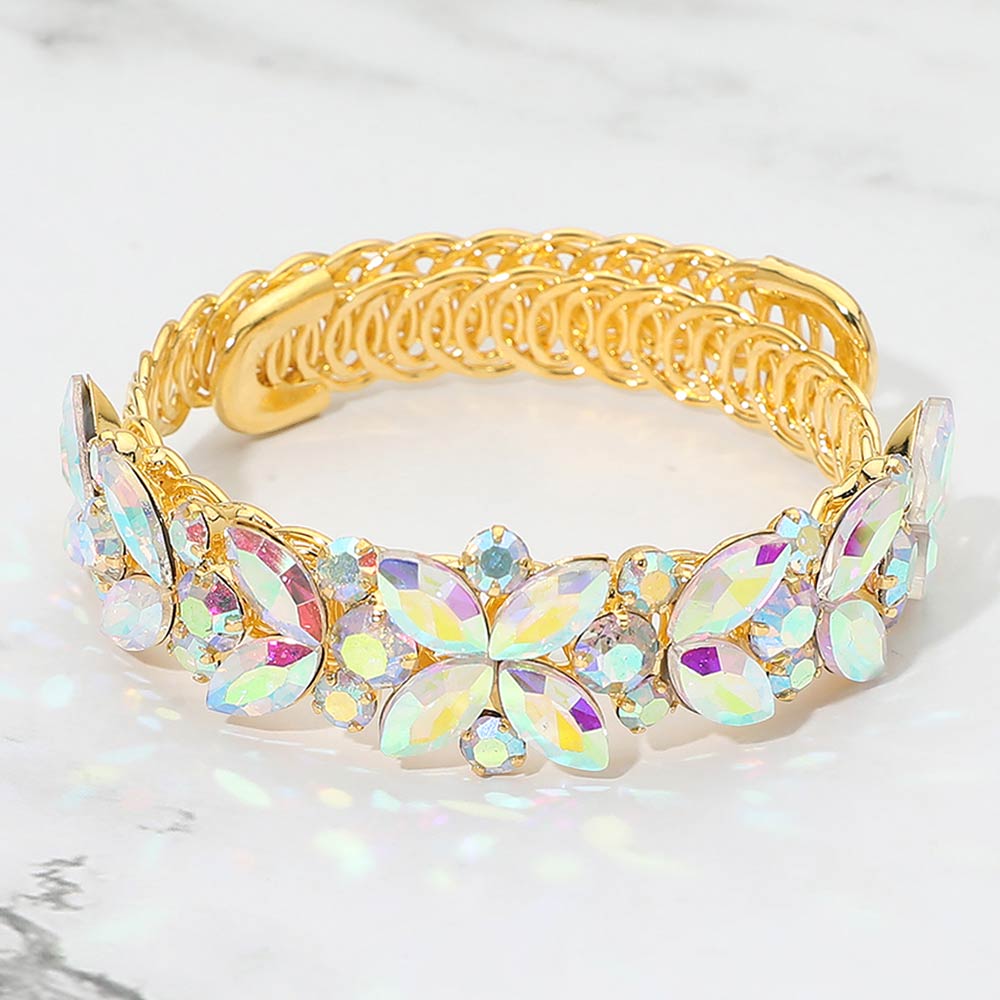 Floral Marquise Round Stone Cluster Adjustable Evening Bracelet