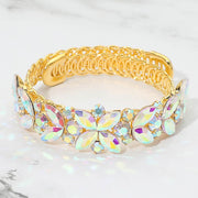 Floral Marquise Round Stone Cluster Adjustable Evening Bracelet