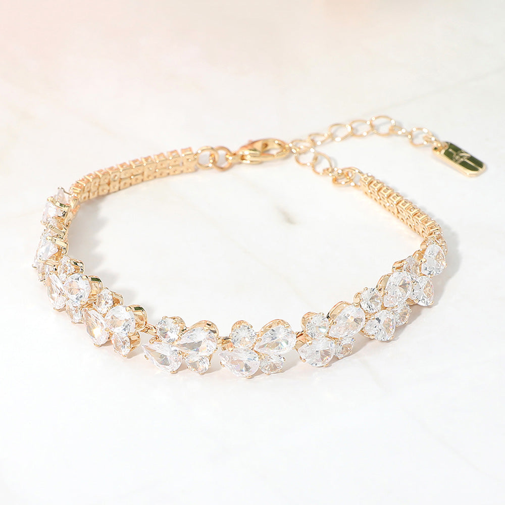 Teardrop Round CZ Cluster Link Evening Bracelet
