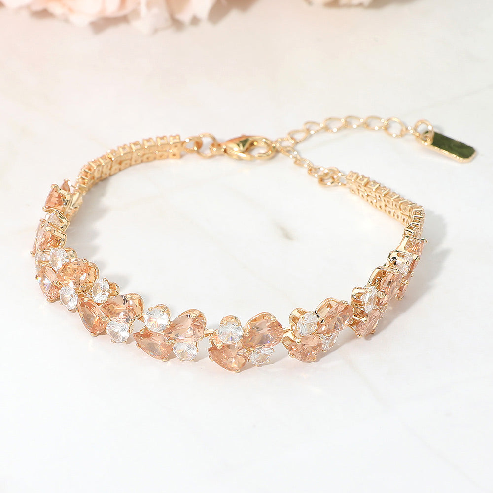 Teardrop Round CZ Cluster Link Evening Bracelet