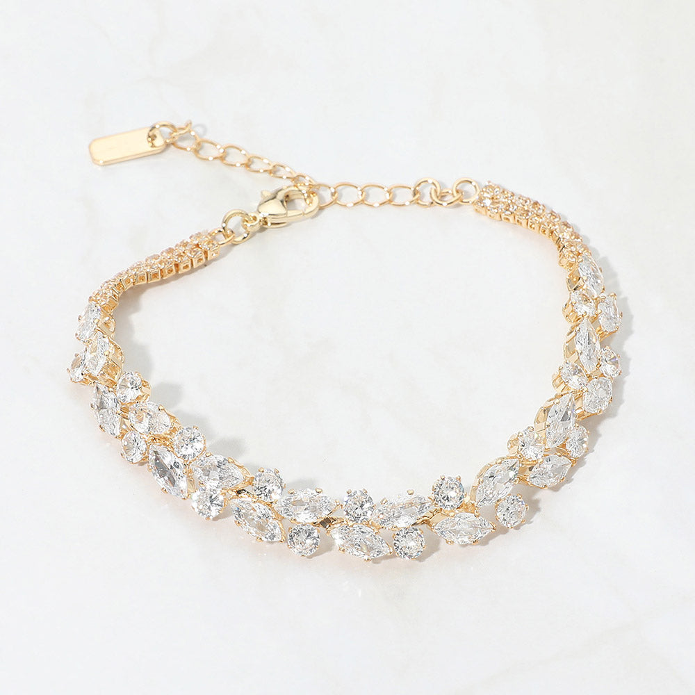CZ Marquise Round Stone Cluster Link Evening Bracelet
