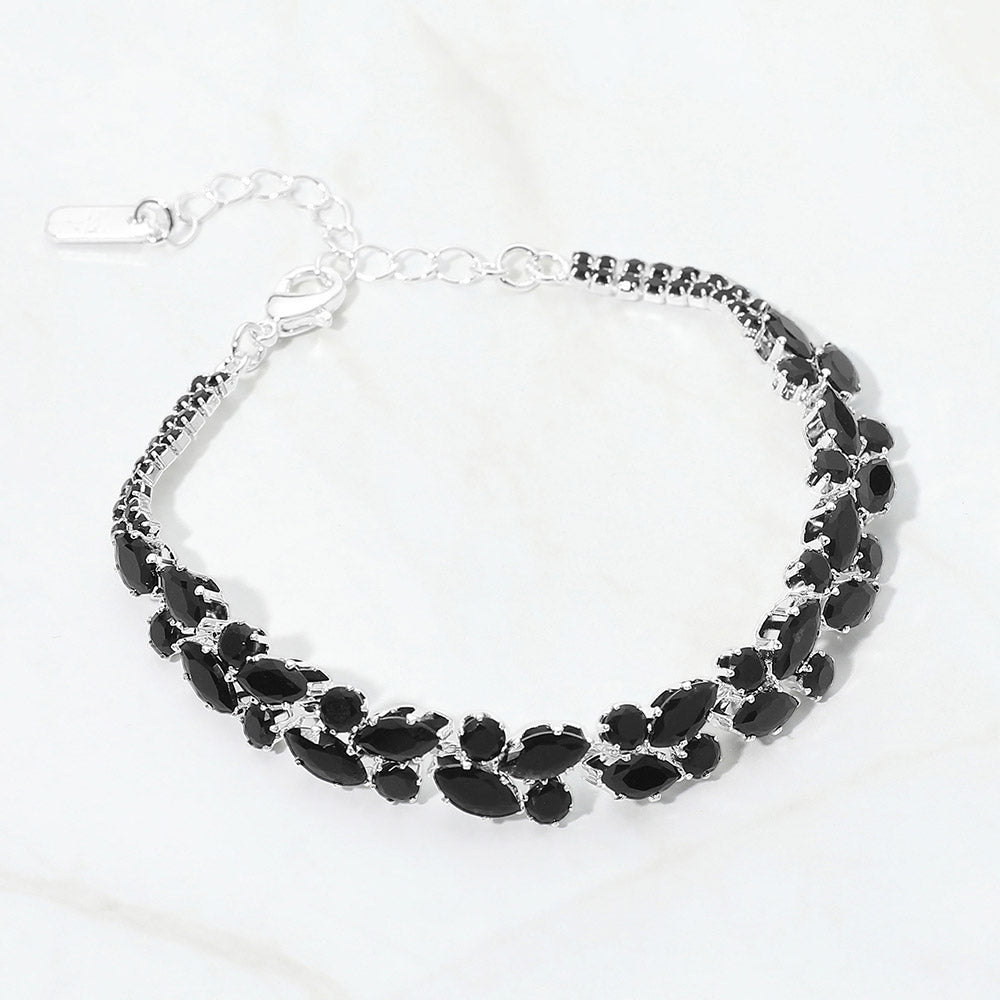 CZ Marquise Round Stone Cluster Link Evening Bracelet