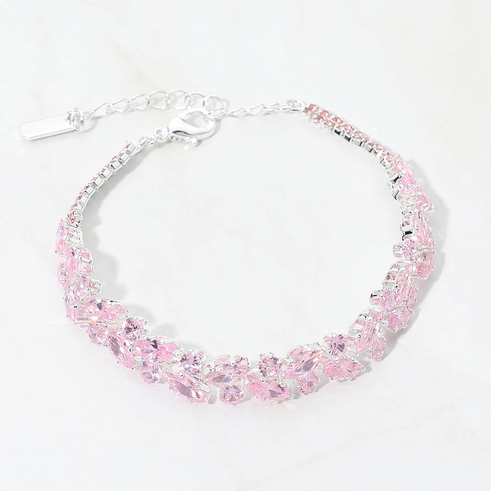 CZ Marquise Round Stone Cluster Link Evening Bracelet