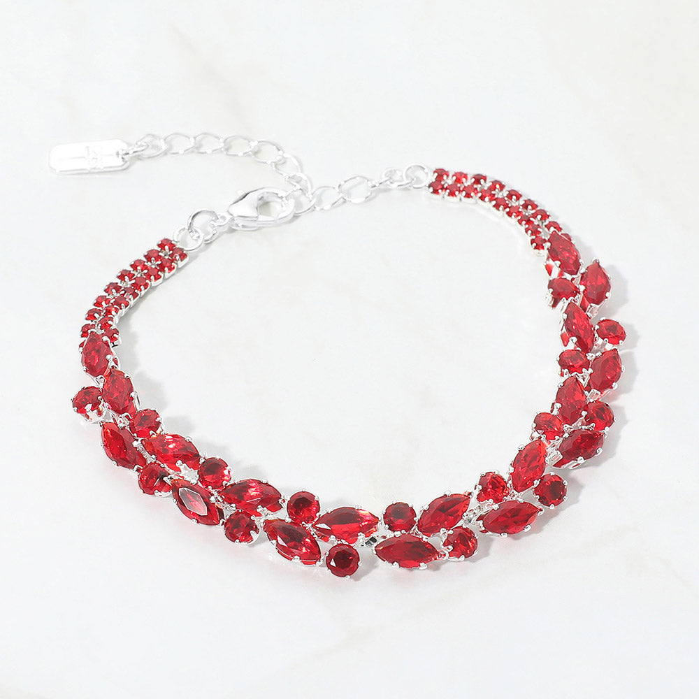 CZ Marquise Round Stone Cluster Link Evening Bracelet