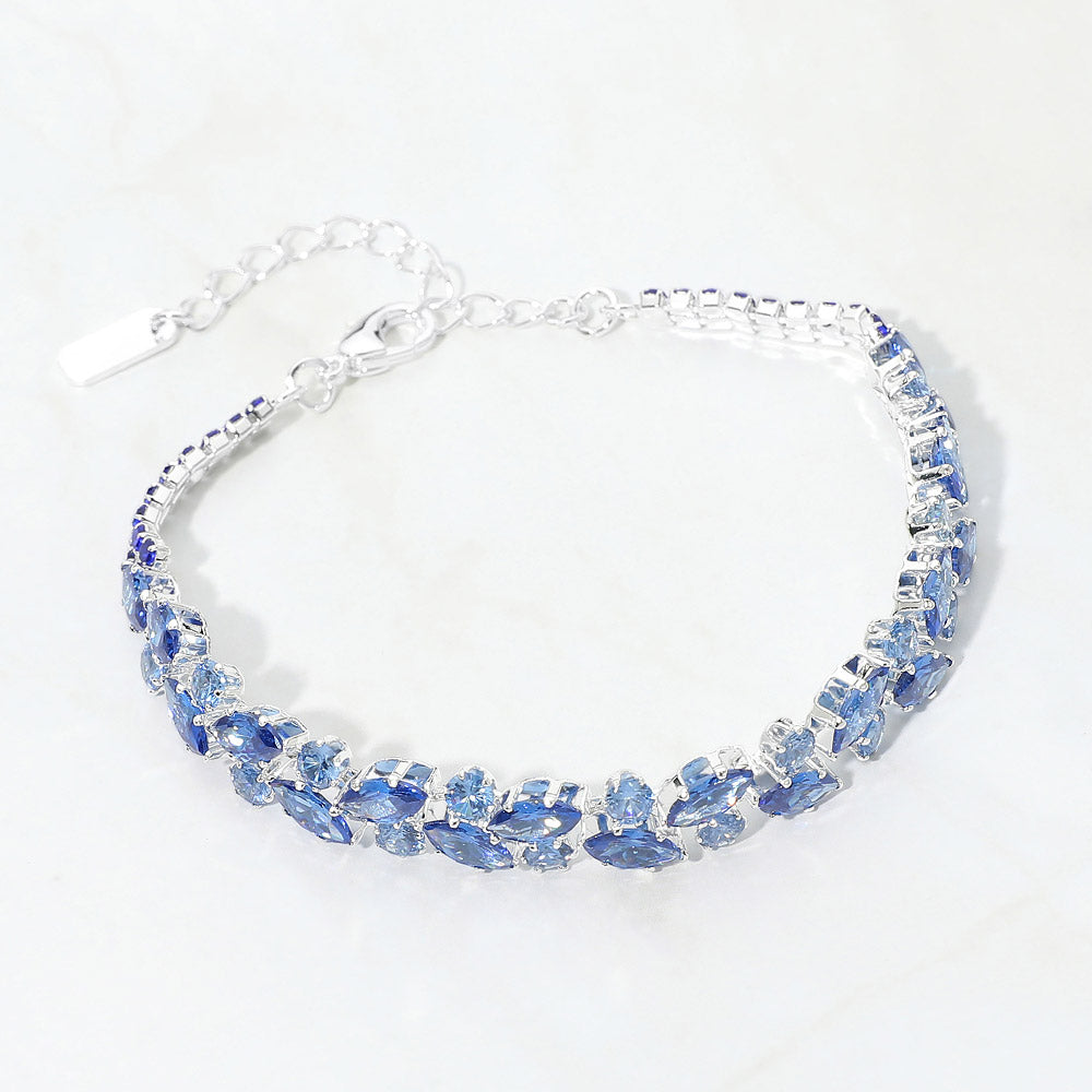 CZ Marquise Round Stone Cluster Link Evening Bracelet