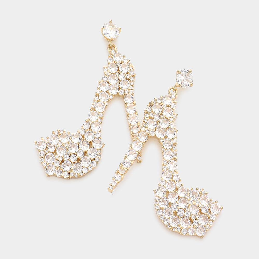 CZ Stiletto Heel Dangle Evening Earrings