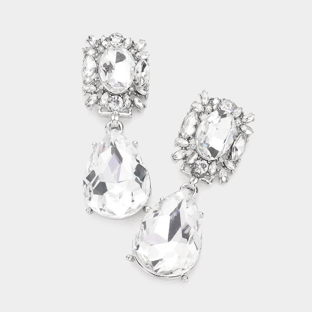 Multi Stone Cluster Teardrop Link Dangle Evening Earrings