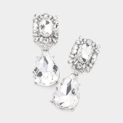Multi Stone Cluster Teardrop Link Dangle Evening Earrings