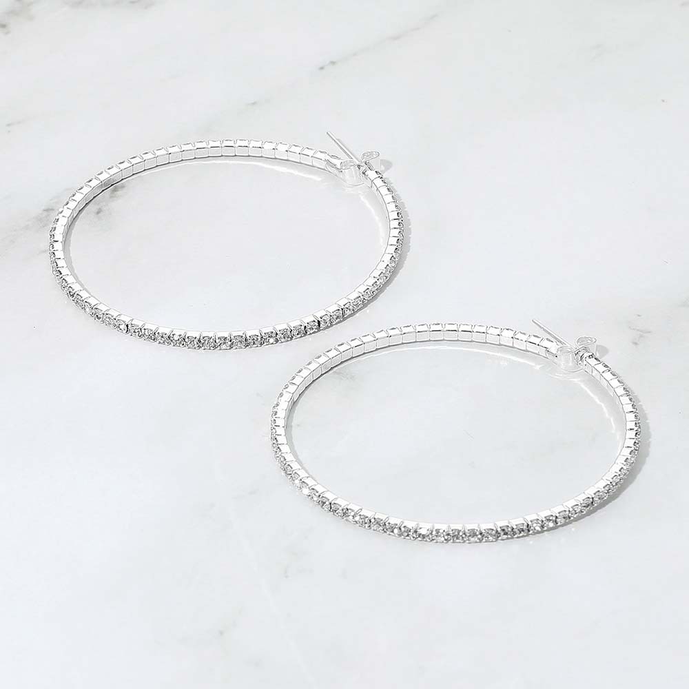 Women's 50mm Rhinestone Paved Hoop Earrings