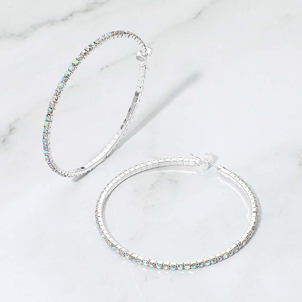 Women's 50mm Rhinestone Paved Hoop Earrings