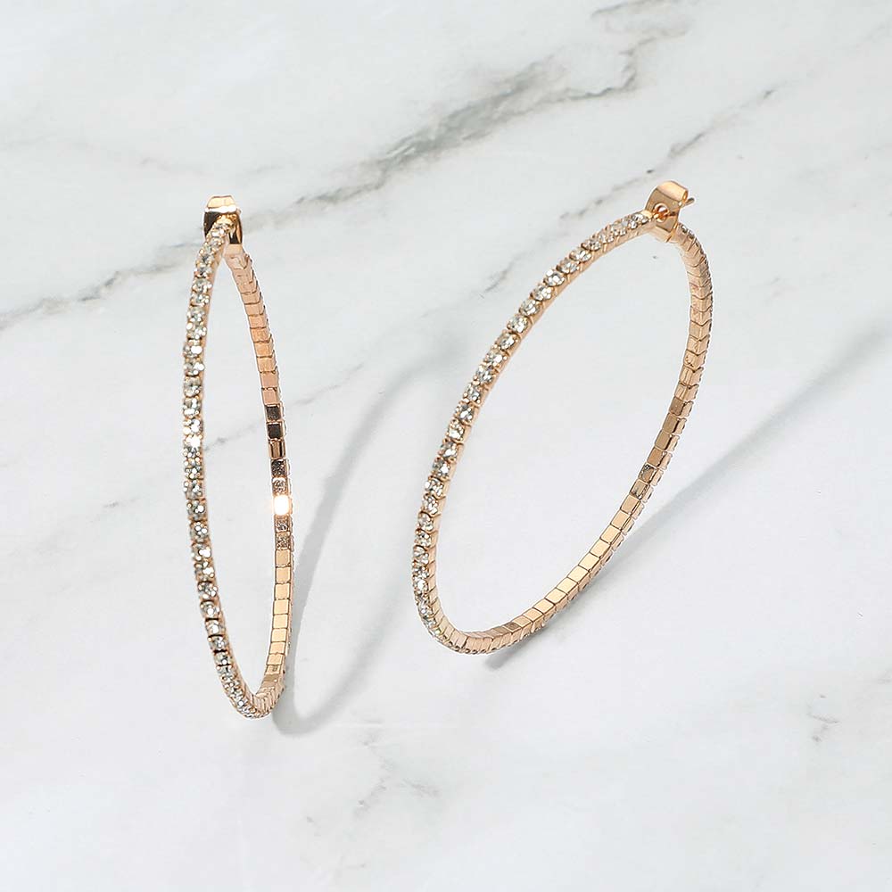 Women's 50mm Rhinestone Paved Hoop Earrings