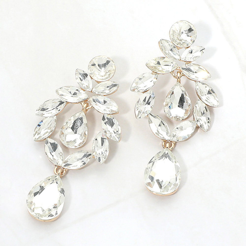 Marquise Stone Cluster Teardrop Link Dangle Evening Earrings