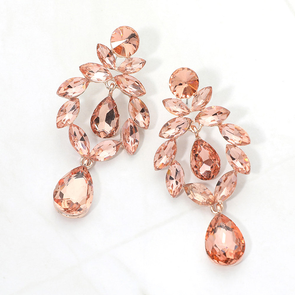 Marquise Stone Cluster Teardrop Link Dangle Evening Earrings