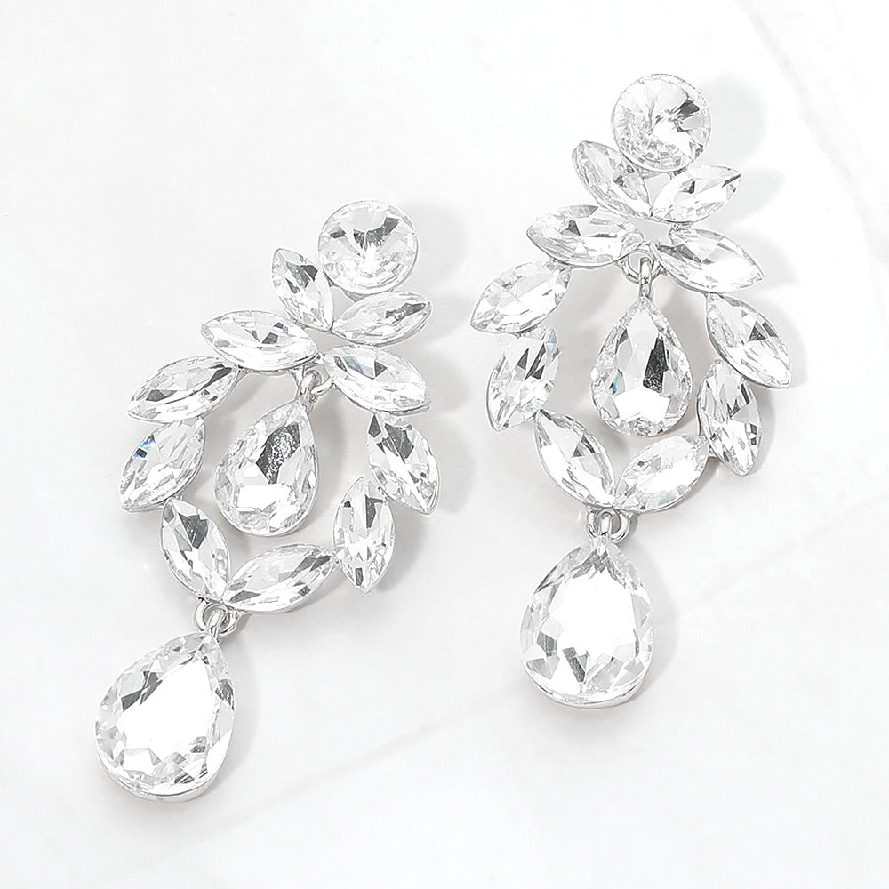 Marquise Stone Cluster Teardrop Link Dangle Evening Earrings