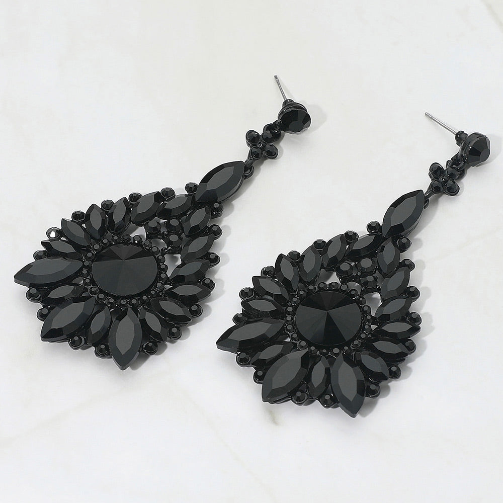 Elegant Marquise Round Stone Cluster Teardrop Evening Earrings