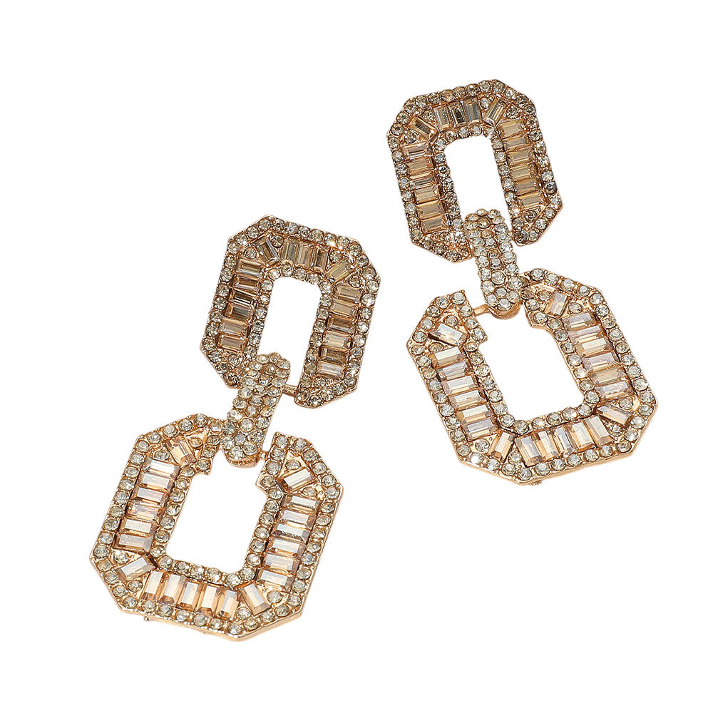 Bold Geometric Baguette Stone Embellished Door Knocker Evening Earrings
