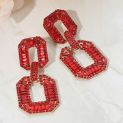 Bold Geometric Baguette Stone Embellished Door Knocker Evening Earrings