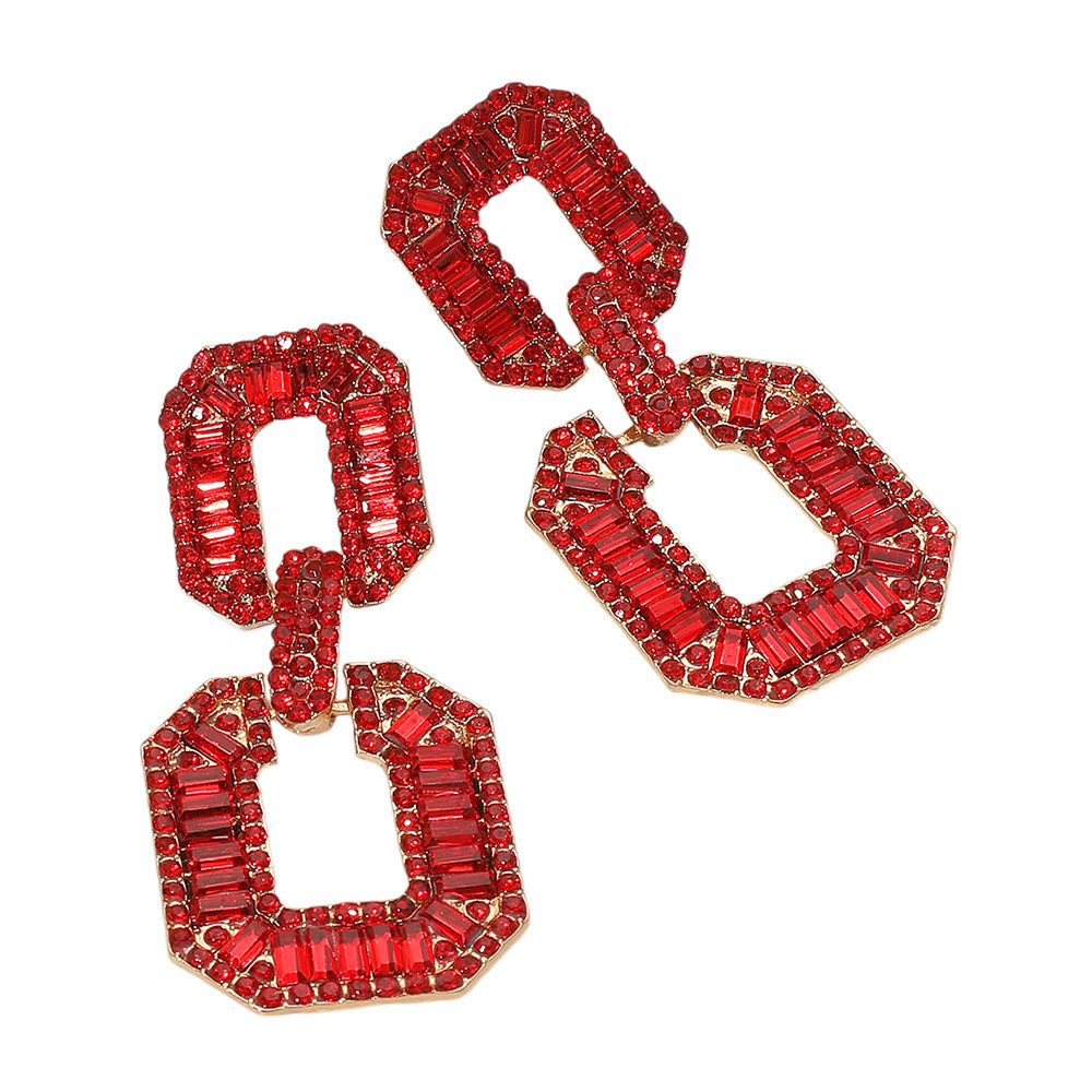 Bold Geometric Baguette Stone Embellished Door Knocker Evening Earrings