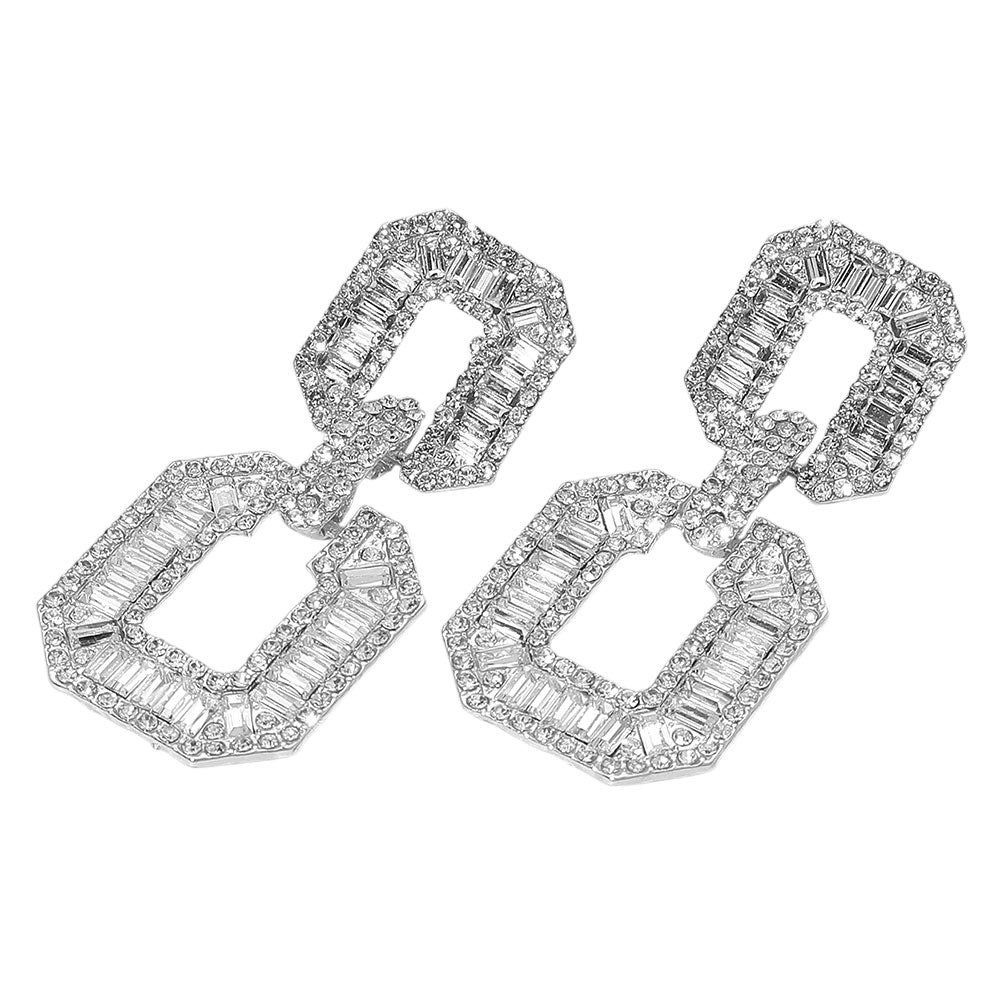 Bold Geometric Baguette Stone Embellished Door Knocker Evening Earrings