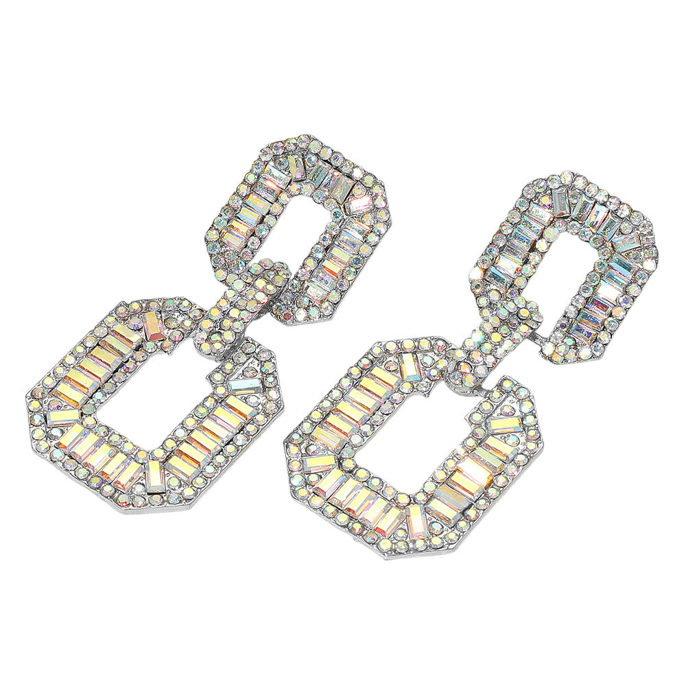 Bold Geometric Baguette Stone Embellished Door Knocker Evening Earrings