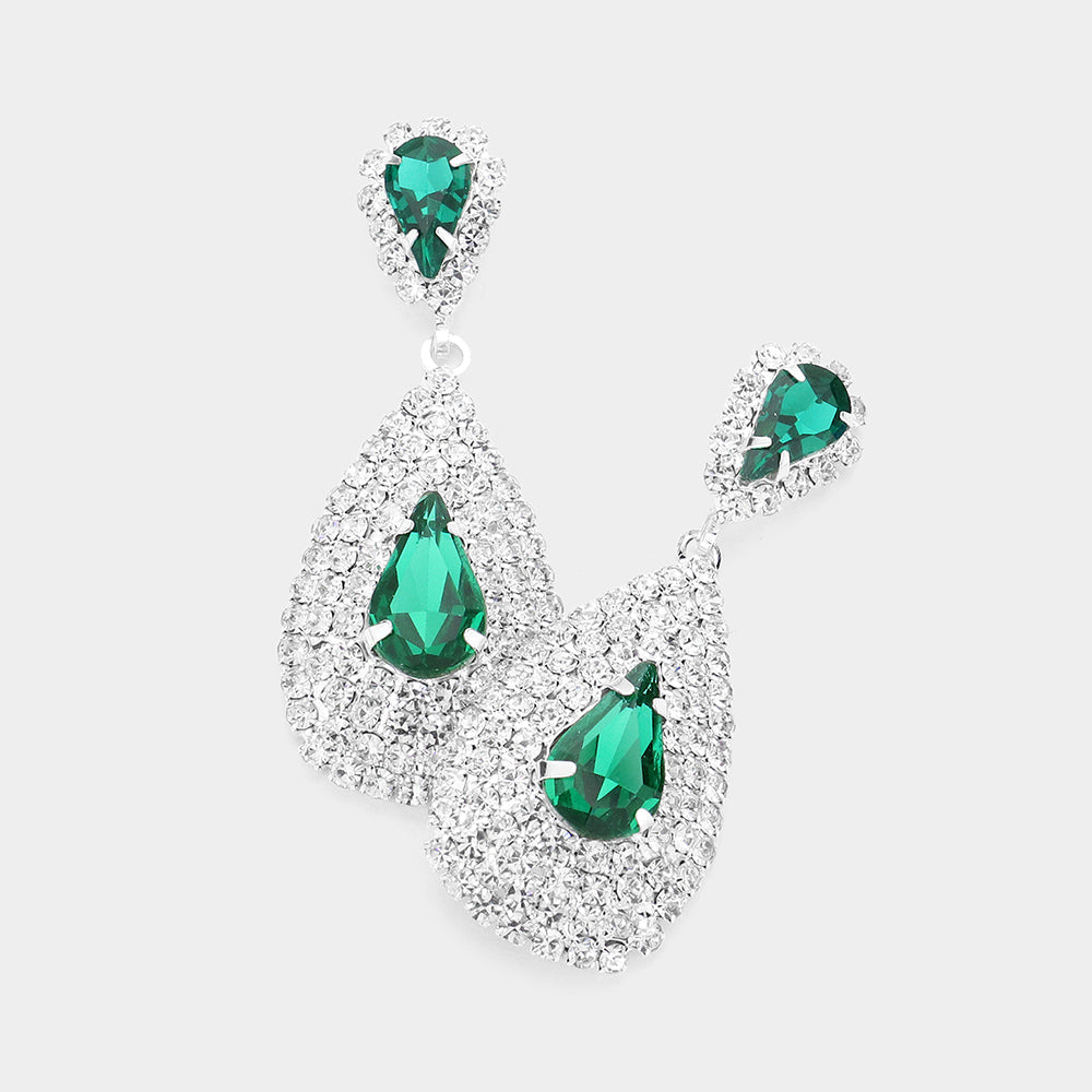 Teardrop Stone Pointed Cluster Dangle Evening Earrings