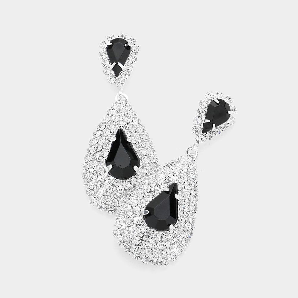 Teardrop Stone Pointed Cluster Dangle Evening Earrings