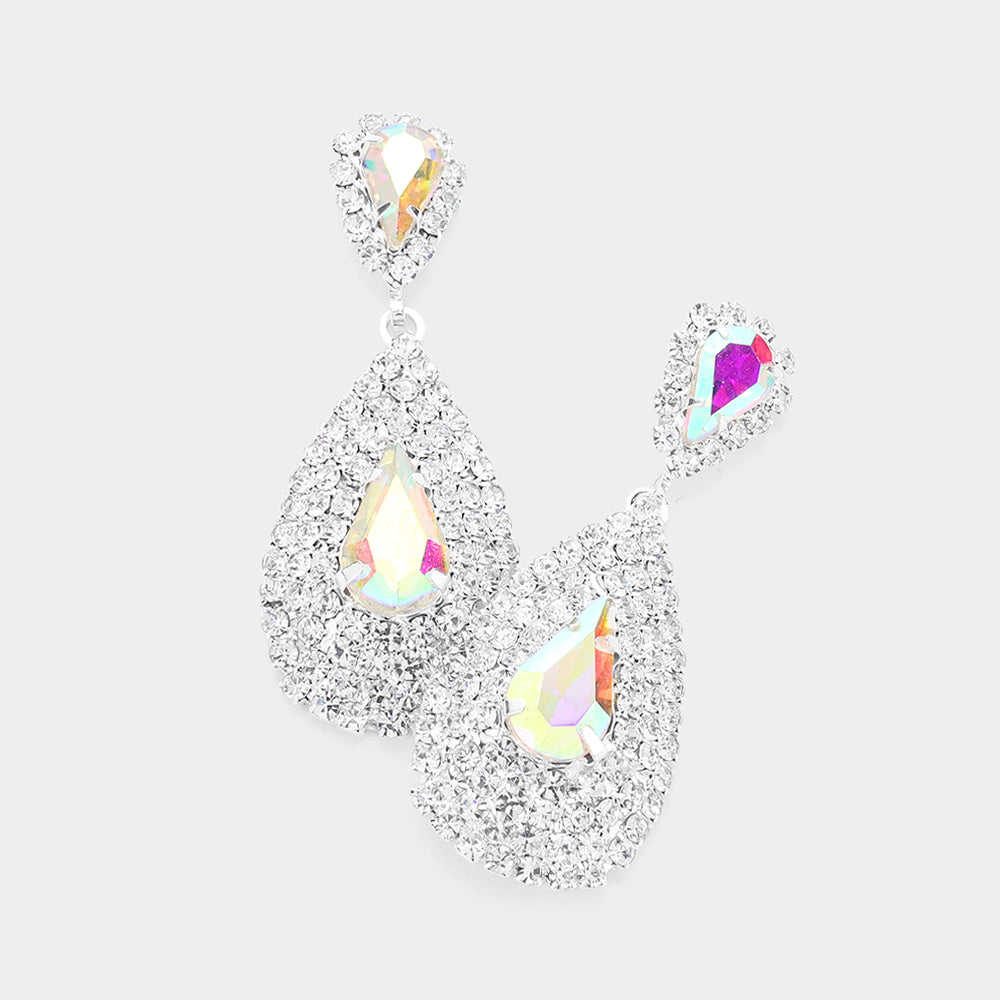 Teardrop Stone Pointed Cluster Dangle Evening Earrings