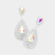 Teardrop Stone Pointed Cluster Dangle Evening Earrings