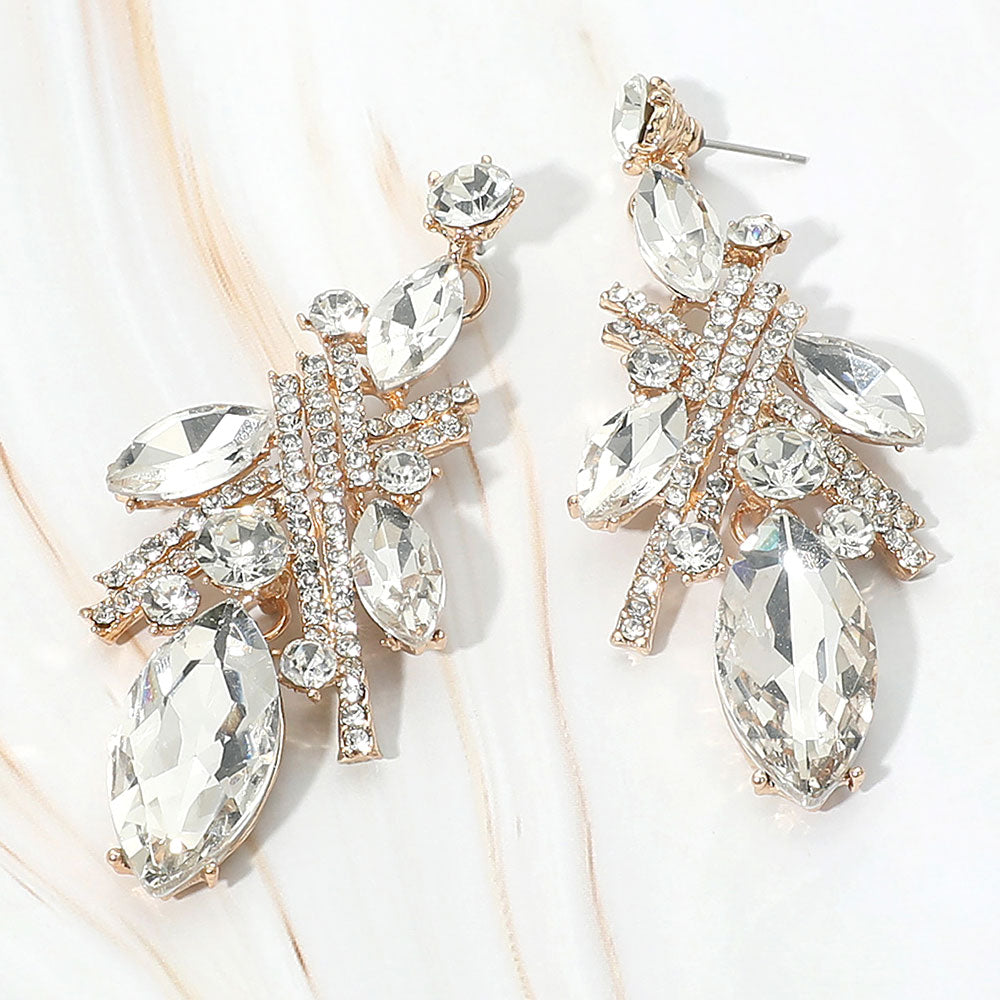 Bold Marquise Stone Cluster Embellished Drop Statement Evening Earrings