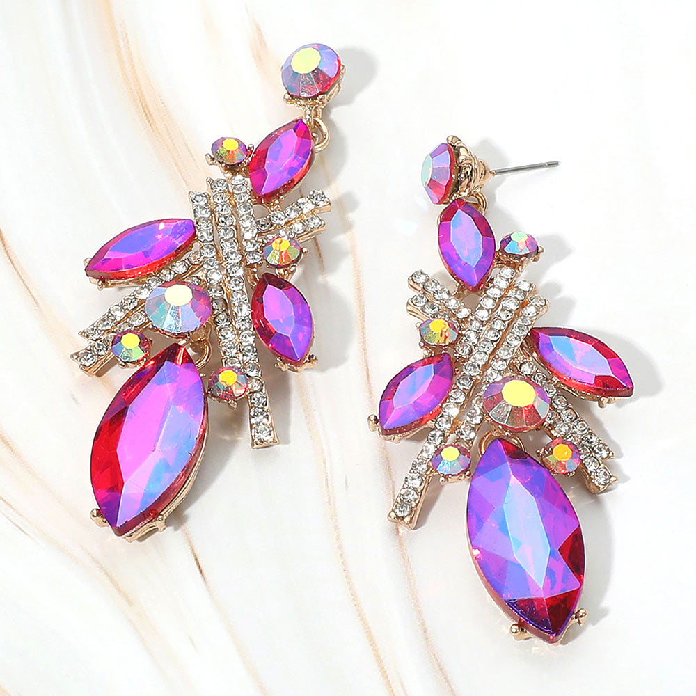 Bold Marquise Stone Cluster Embellished Drop Statement Evening Earrings
