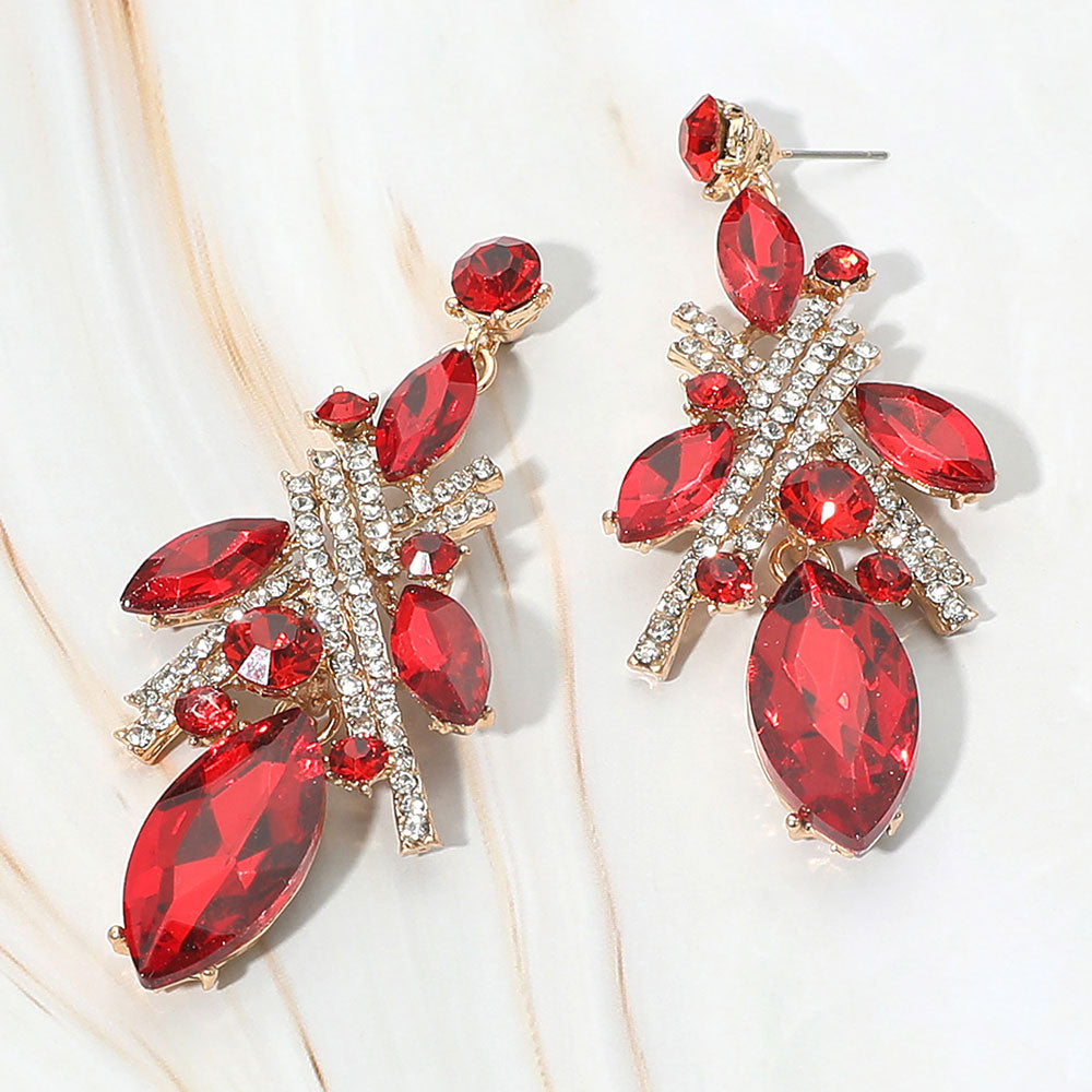 Bold Marquise Stone Cluster Embellished Drop Statement Evening Earrings