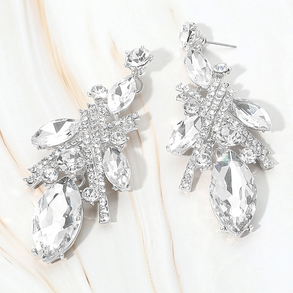Bold Marquise Stone Cluster Embellished Drop Statement Evening Earrings
