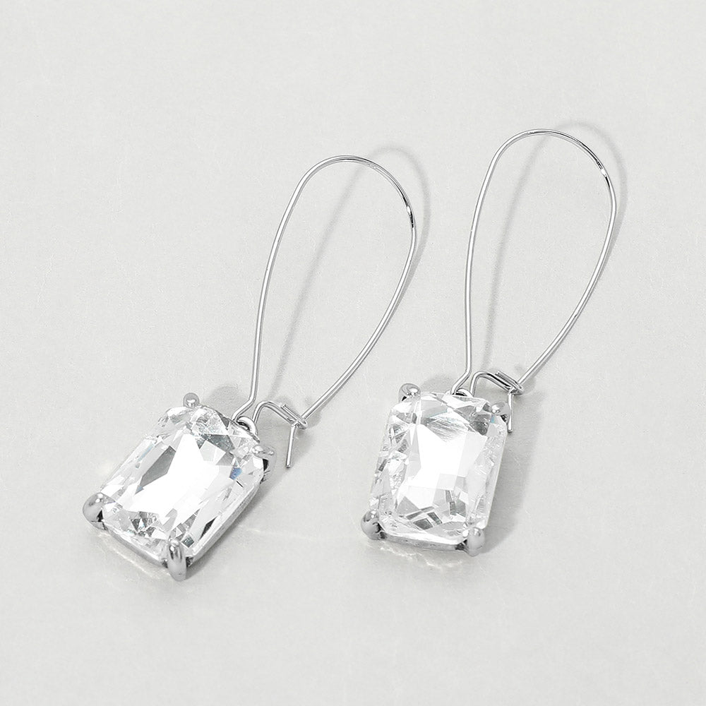 Emerald Cut Stone Dangle Evening Earrings