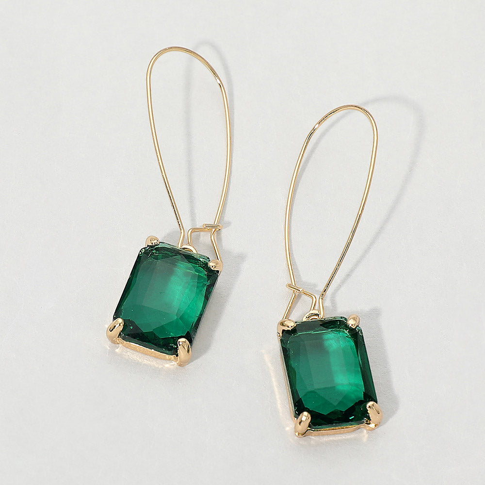 Emerald Cut Stone Dangle Evening Earrings