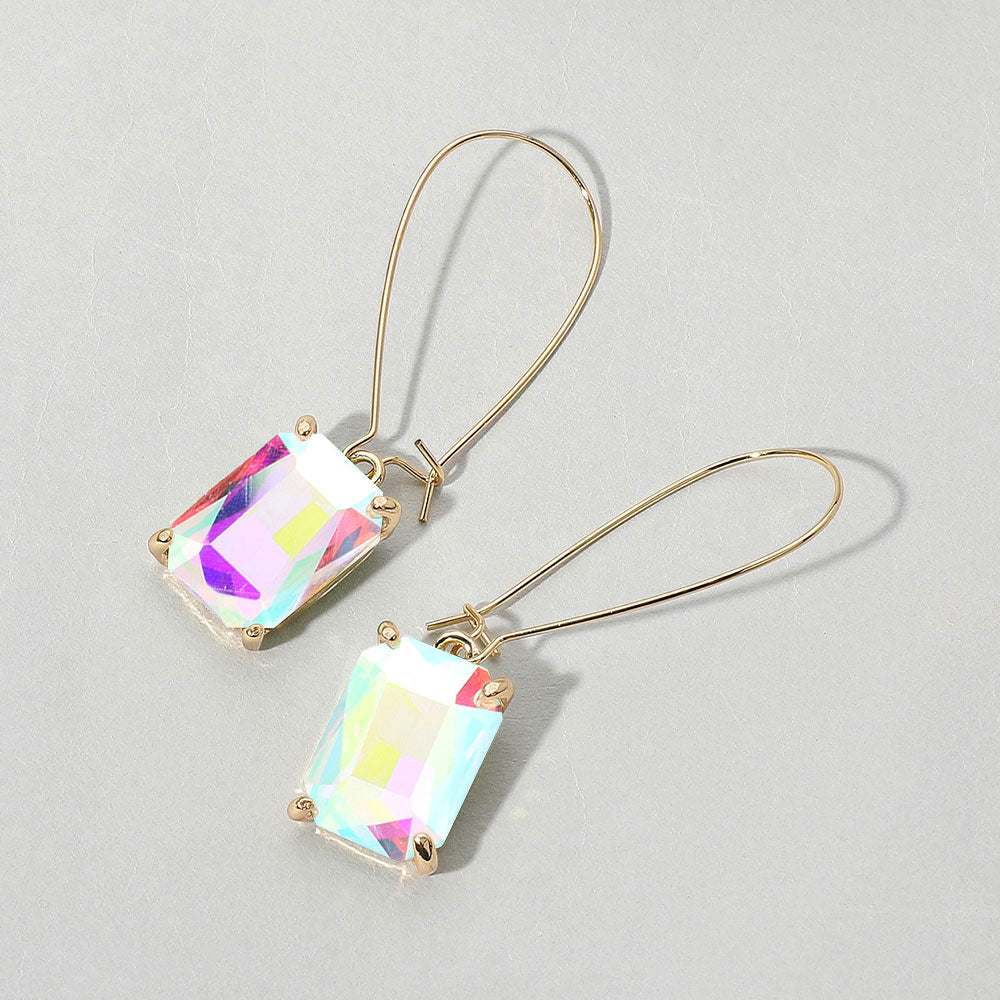 Emerald Cut Stone Dangle Evening Earrings