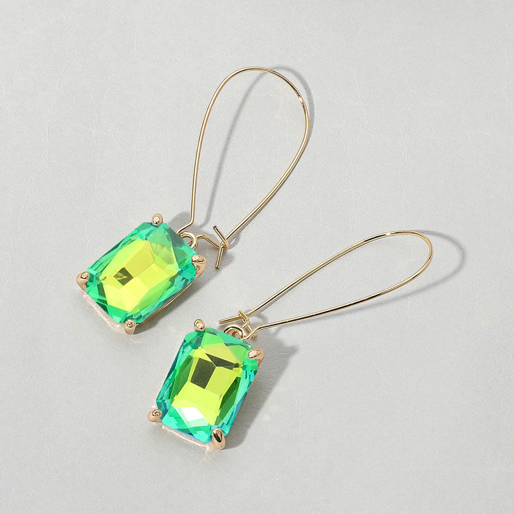 Emerald Cut Stone Dangle Evening Earrings