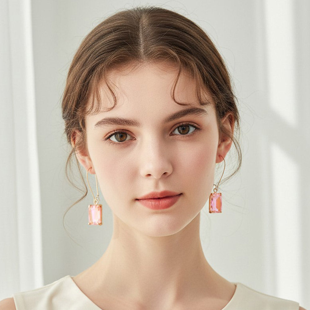 Emerald Cut Stone Dangle Evening Earrings