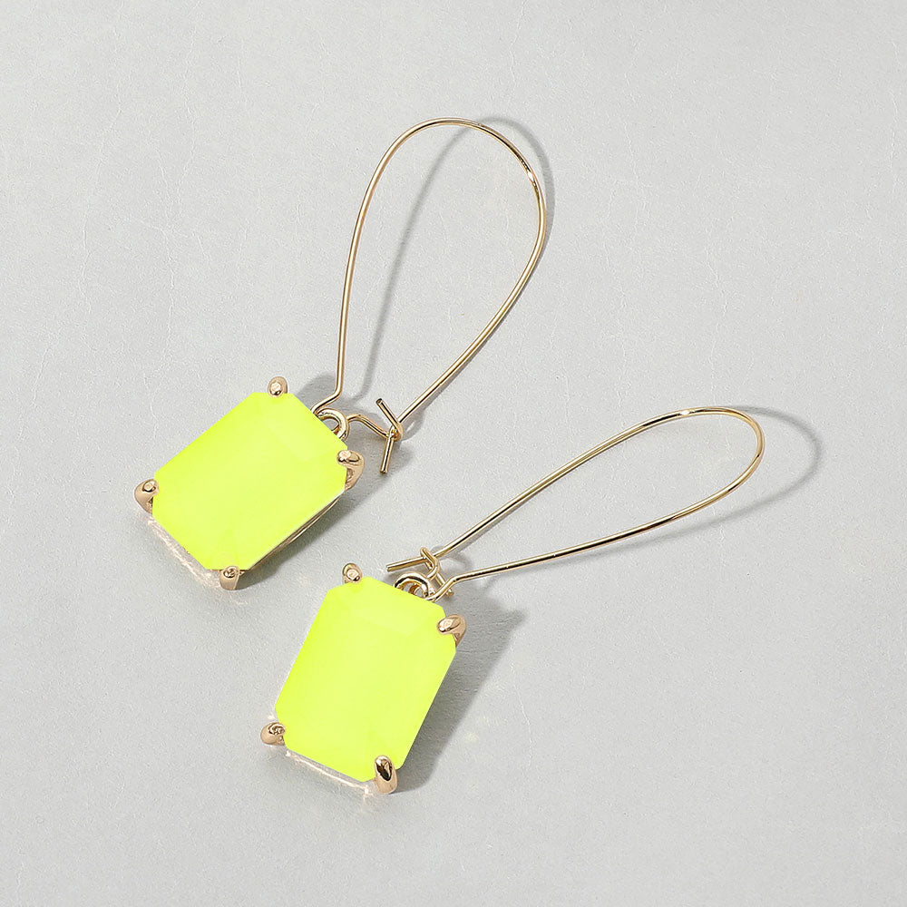 Emerald Cut Stone Dangle Evening Earrings