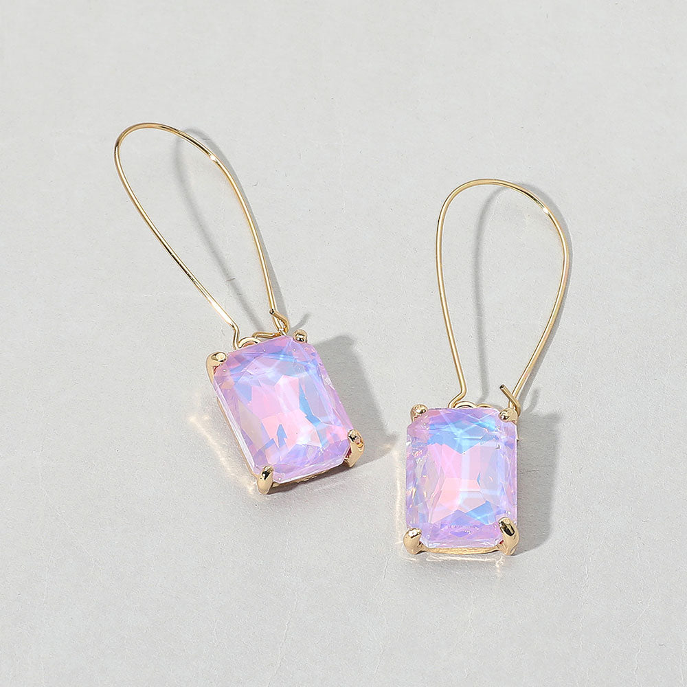 Emerald Cut Stone Dangle Evening Earrings