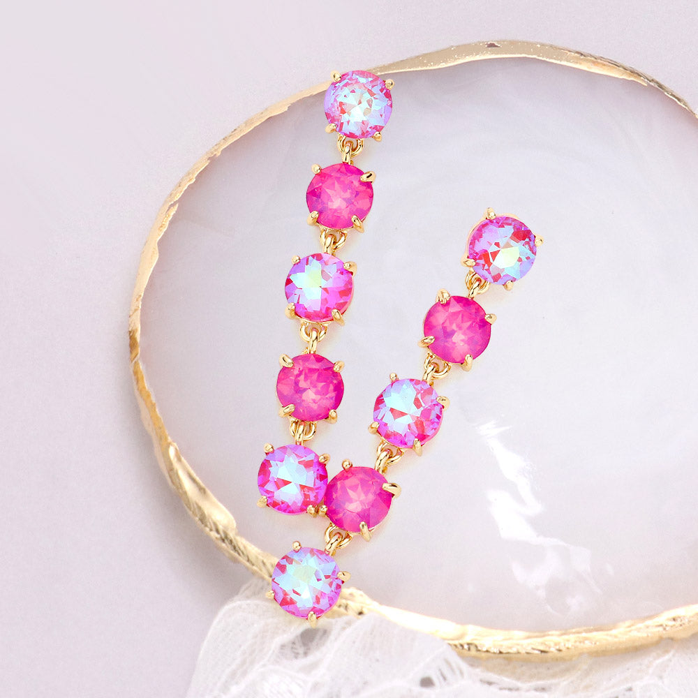 Round Stone Link Dangle Evening Earrings
