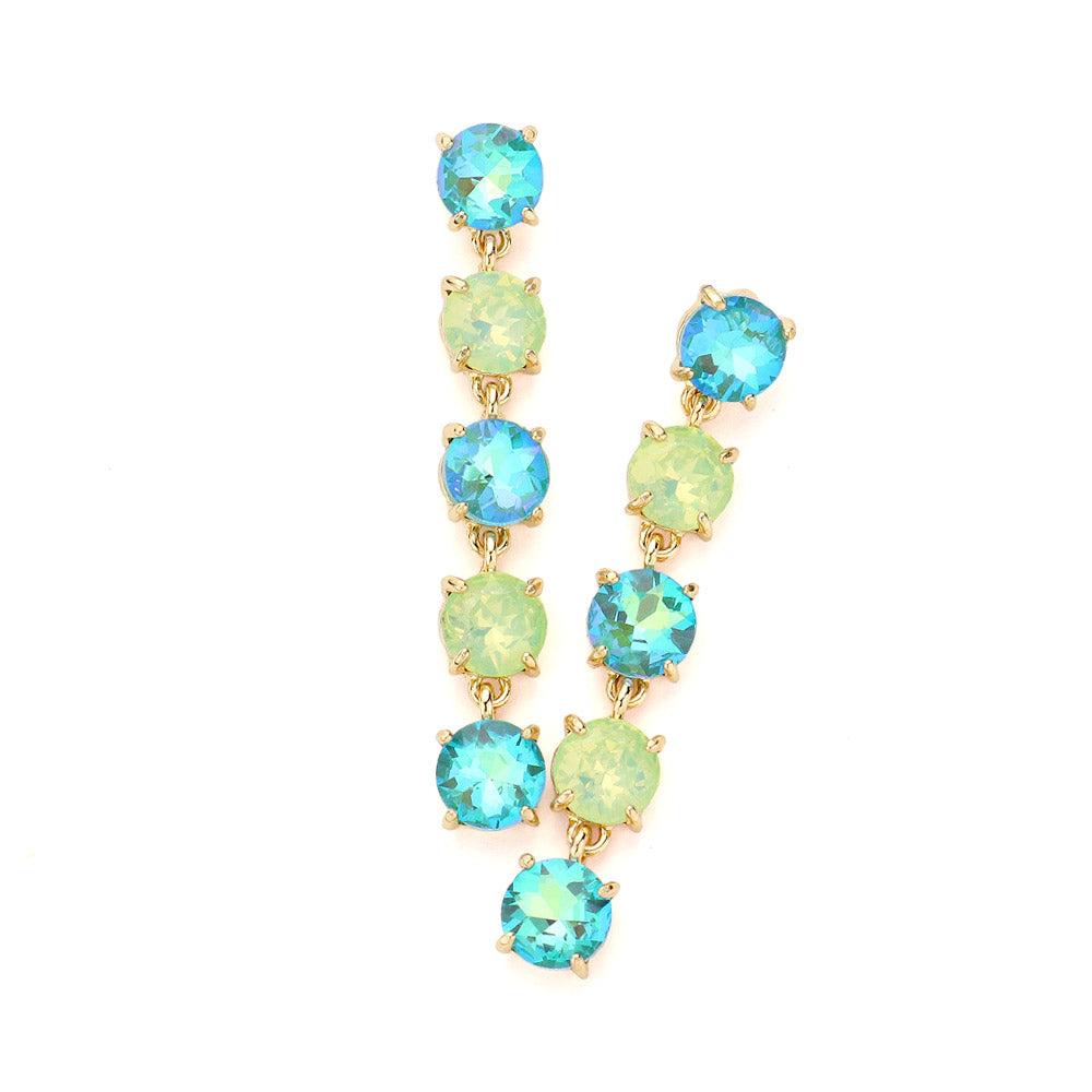 Round Stone Link Dangle Evening Earrings