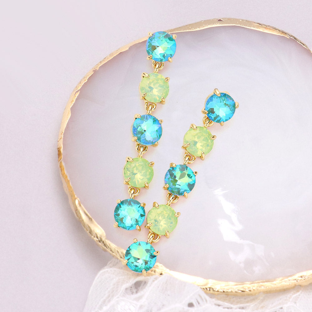 Round Stone Link Dangle Evening Earrings