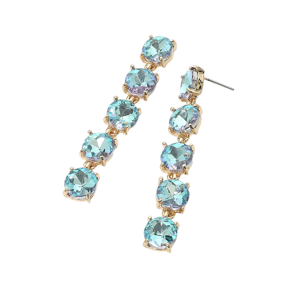 Round Stone Link Dangle Evening Earrings